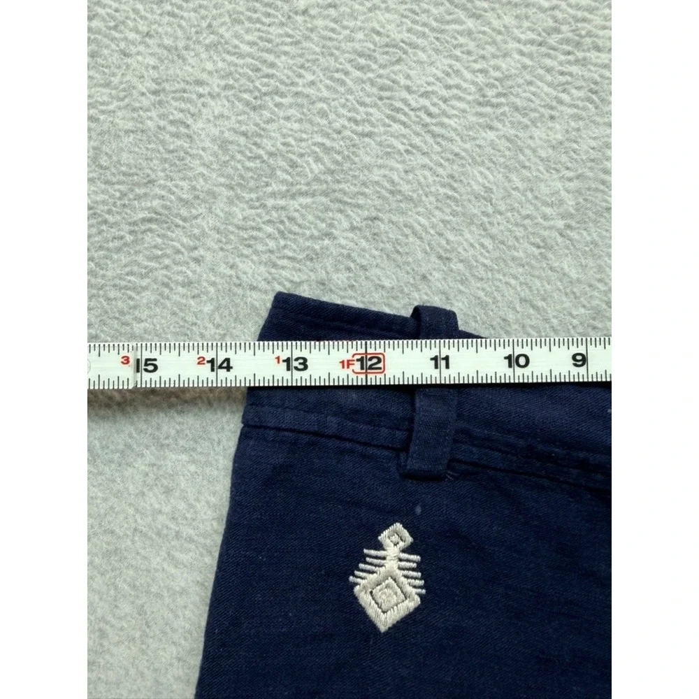 Zara Navy Blue Embroidered Linen Blend Wide Leg Pants Boho Geometric Womens S